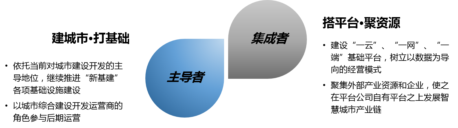 在“新基建”時代，平臺公司將成為承擔(dān)主導(dǎo)者和集成者的角色，建城市，打基礎(chǔ)；搭平臺，聚資源