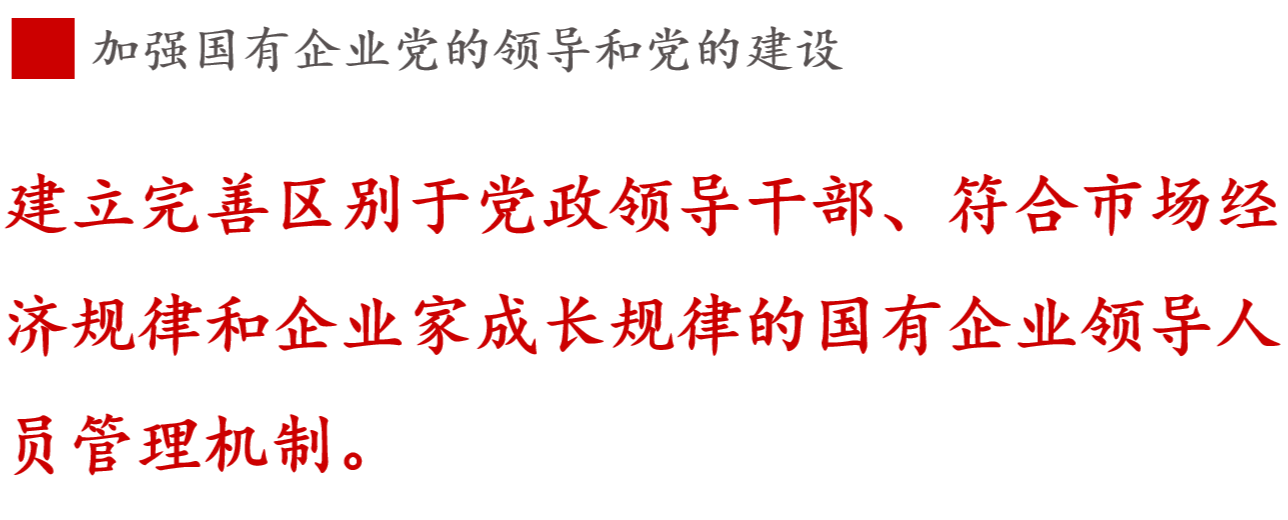 建立完善區(qū)別于黨政領(lǐng)導(dǎo)干部、符合市場經(jīng)濟(jì)規(guī)律和企業(yè)家成長規(guī)律的國有企業(yè)領(lǐng)導(dǎo)人員管理機(jī)制